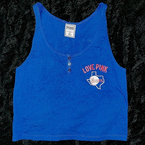 PINK Victoria's Secret Tops - PINK Victoria's Secret XS Texas Rangers Cropped Blue Tank Top